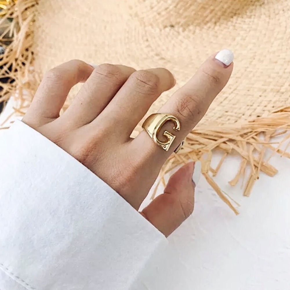 Retro Chic | Blogger Fav Gold Initial Letter Ring - Picture 3 of 6